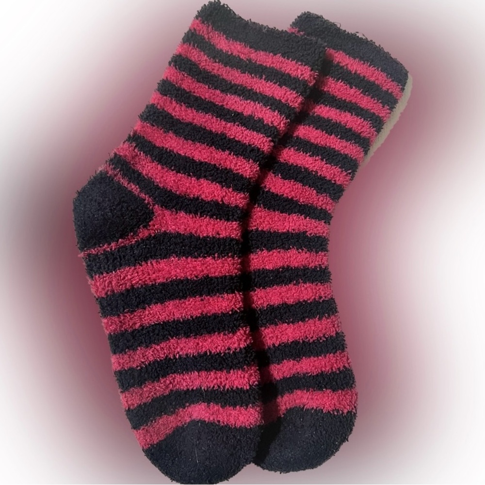 🍄Fuzzy Sock Calf Length Horizontal Stripe Pink Blue Warm Durable Winter